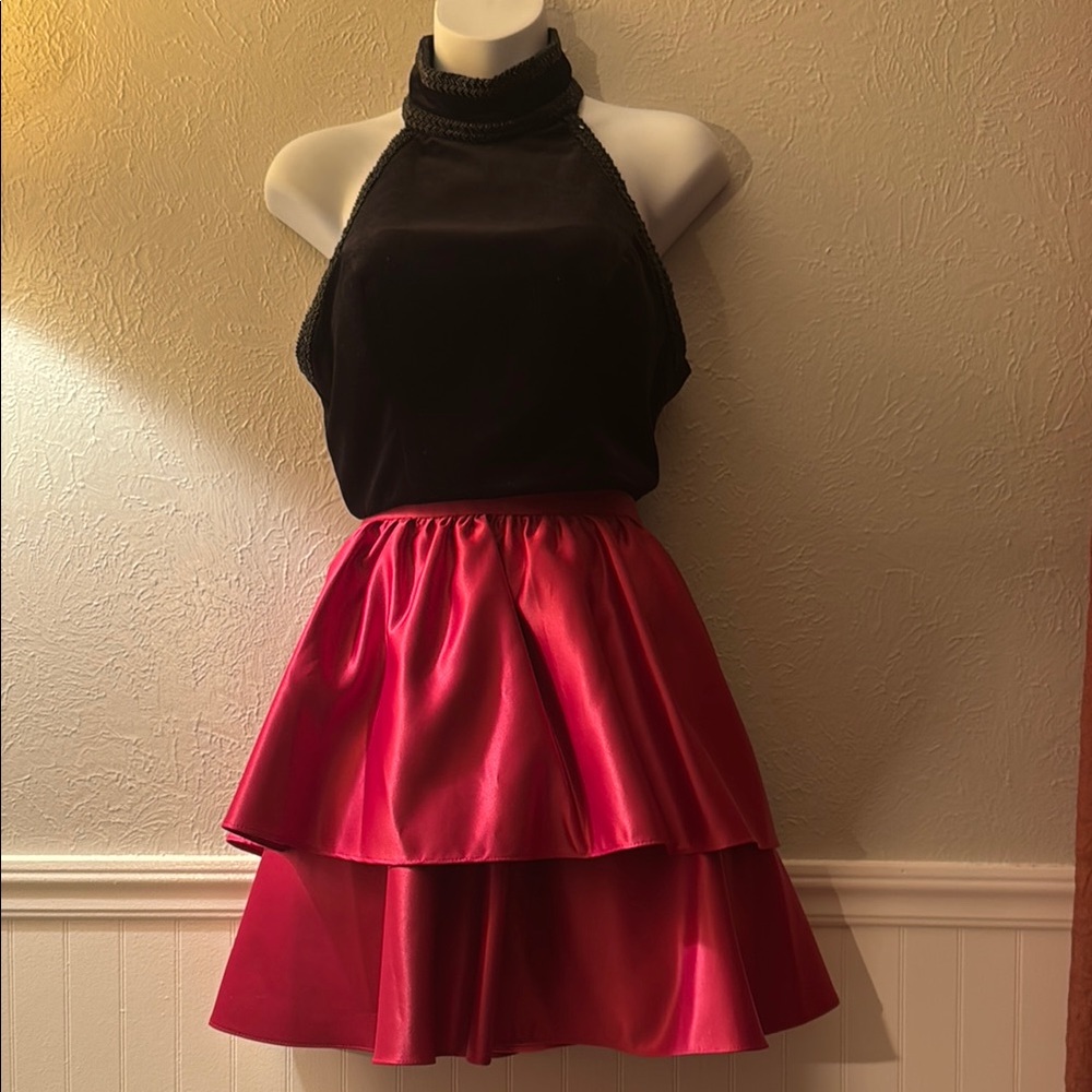 Elegant Burgundy Two Piece Homecoming Short Dress Jewel Neck Satin